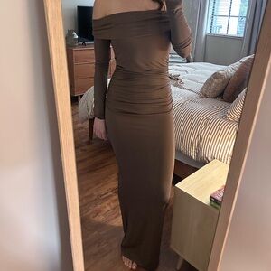 Showpo dark brown ruched maxi dress